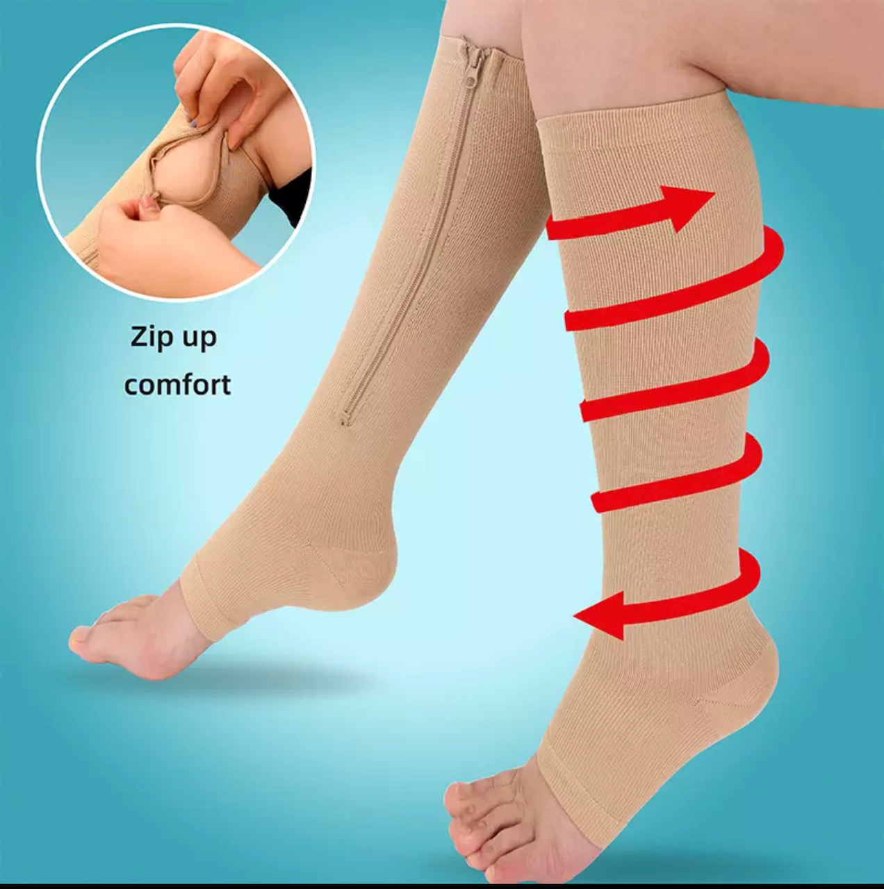 Zipper Knee High Compression Socks, 20-30mmhg, Medical Grade, 1 Pair, Easy  to Wear! - BSOS Orthopedic Supply